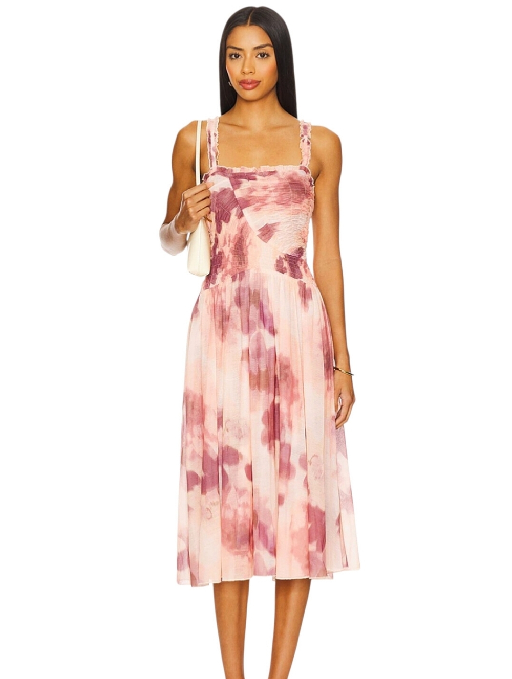 Free People x Revolve Tessa Smocked Midi Dress in Soft Combo Watercolor S NWOT - Picture 2 of 7